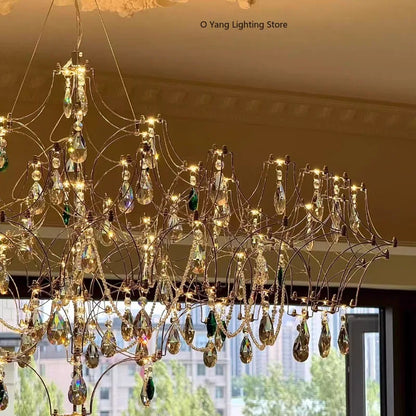 New Stainless Steel Crystal Ceiling Chandelier LED Lamps Living Room Personalized Firefly Shape Restaurant Villa Lights