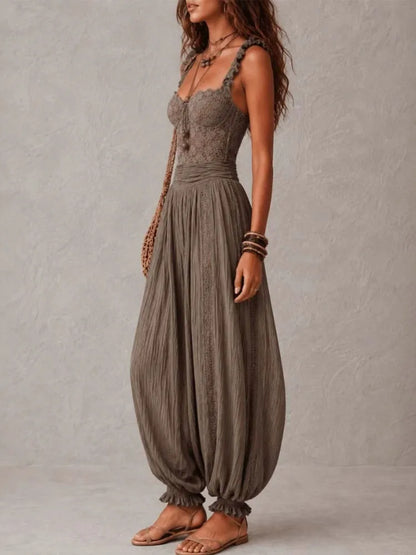 Solid Women Lace Jumpsuits For Spring Summer Sleeveless Slash Neck Loose Fashion Streetwear Overalls Pants Trousers 2026