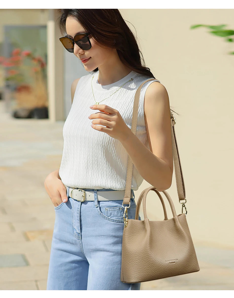 Women Soft Leather Top-Handle Bags Luxury Designer Handbag Solid Color Ladies Shoulder Crossbody Bag And Purse Commuting Sac