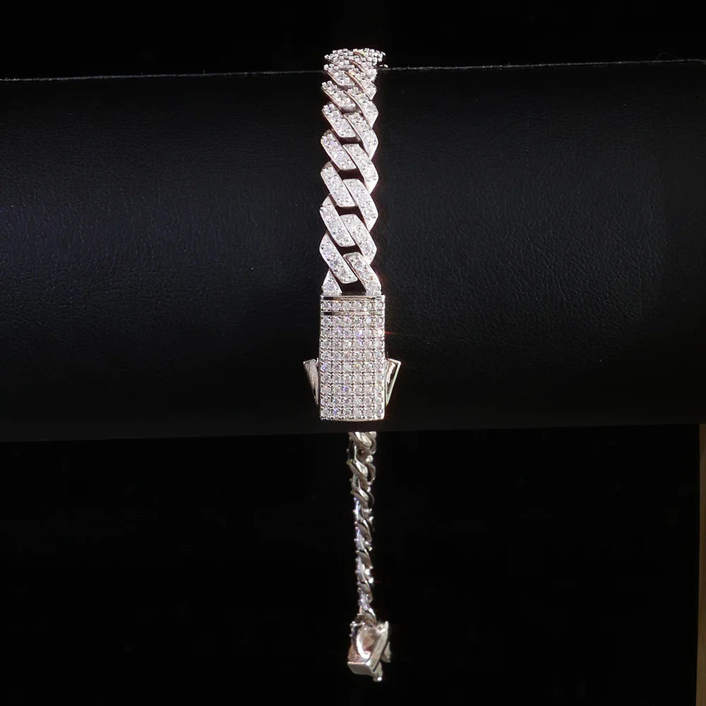 ICEBLING 925 Silver Moissanite Cuban Chain Prong Setting Iced Out 1/2 Rows Pass Diamond Tester VVS Necklace Hip Hop Jewelry