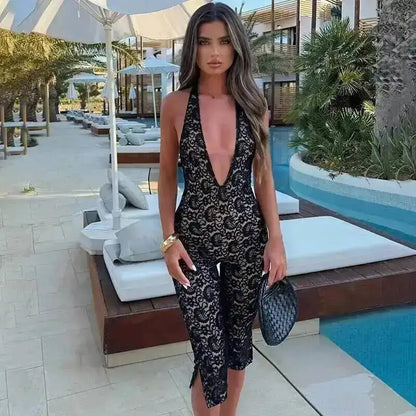 Avrilyaan Lace Seven-Point Long Pants Bodycon Sexy Party Deep V Playsuits Women Rompers Womens Jumpsuit 2025 Summer Overalls