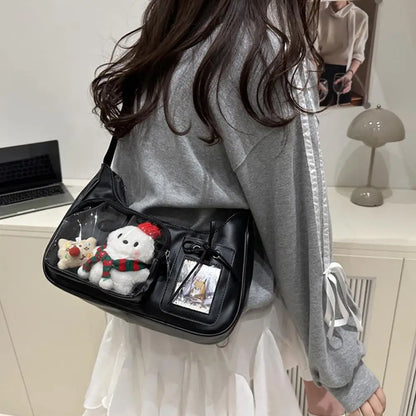 HOT Womens Transparent Ita Bags Girl Transparent Messenger Bag Women's Designer Handbags Ladys DIY Badge Tote Bag Lolita Handbag