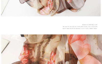 Ink Painting Lotus Summer Beach Sun Protection Chiffon Georgette Scarf Women Foulard Shawl Bandana Elegant Thin Breathable
