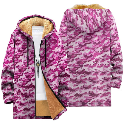 Winter Cozy Camouflage Fleece-Lined Hooded Jackets Warm Tactics Style Coats Faux Fur Outdoor Camping Casual Streetwear Fashion