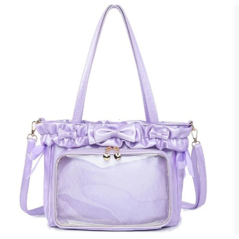 DIY Anime Badge Crossbody Shoulder Bag Subculture Ruched JK Uniform Bolso Mujer Сумки 2026 Lolita Women Ita Bags PU Clear Window