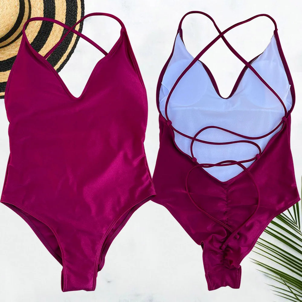 Solid One Piece Swimsuit Women Swimwear 2025 New Bikini Sexy Bodysuit Plus Size Bathing Suit Swimming Suit Maillot De Bain Femme