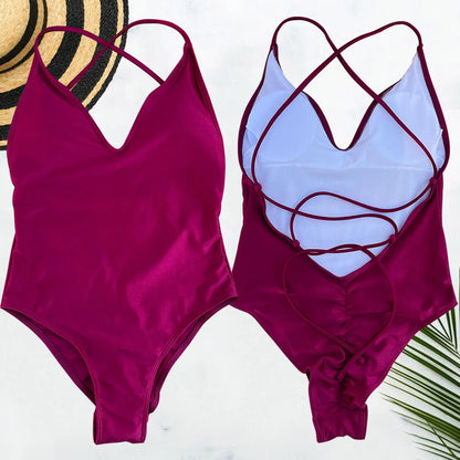 Solid One Piece Swimsuit Women Swimwear 2025 New Bikini Sexy Bodysuit Plus Size Bathing Suit Swimming Suit Maillot De Bain Femme