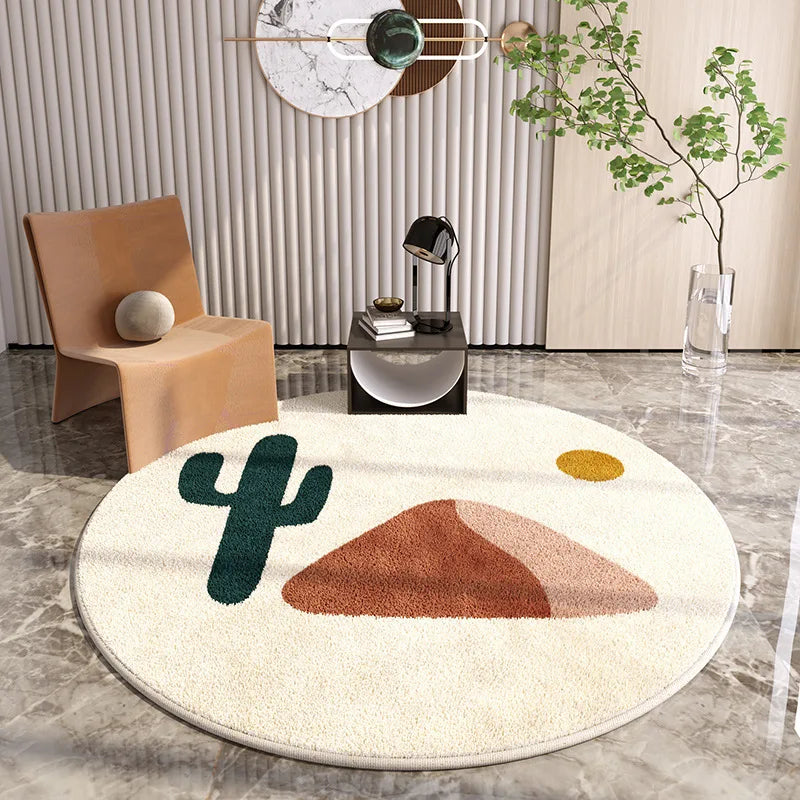 Light Luxury Lounge Round Rug Minimalist Cream Rugs for Bedroom Fluffy Soft Living Room Decoration Carpet Home Thicken Plush Mat