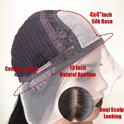 Dark Brown Layered Cut Lace Front Human Hair Wigs With Bangs For Women Brazilian Remy Scalp Silk Top Lace Frontal Fringe Wigs