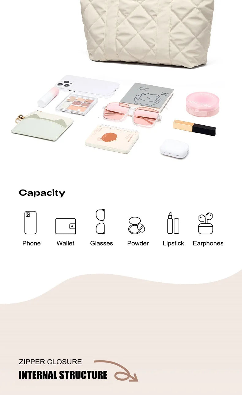LEE Large Soft Puffer Bag Women Big Size College Students Laptop Book Quilted Tote Bag Lady Down-filled Shopping School Bags
