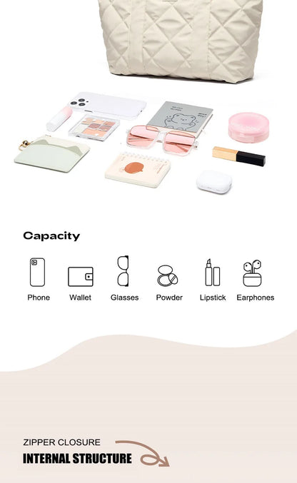 LEE Large Soft Puffer Bag Women Big Size College Students Laptop Book Quilted Tote Bag Lady Down-filled Shopping School Bags