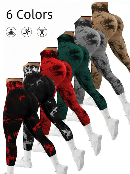Women's Tie dye Seamless High-Waisted Yoga Pants Tummy Control Belly Band Pants Comfortable Stretchy Leggings for Women