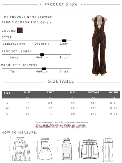 Sisterlinda Sexy Backless Jumpsuits Woman Leopard Print Bandage Halter Deep V-Neck Sleeveless Skinny Peach Hip Fashion Overalls