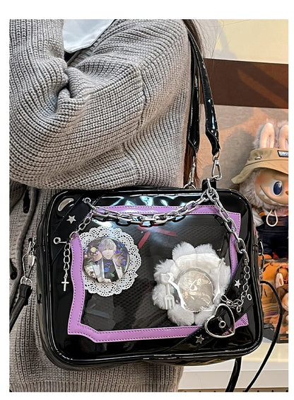 New Arrival Subculture Spicy Cool Girls Shoulder Bags Fashion Gothic Style PU Leather Ita Bags Pin Display Ita Crossbody Purse