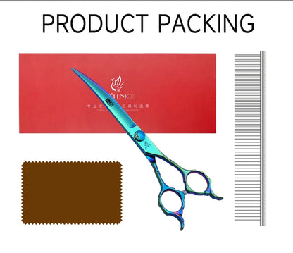 Fenice JP440C 7/7.5 Inch Professional Pet Dogs Grooming Scissors Kits Straight Curved Thinnier Chunker Shears Set For Dogs