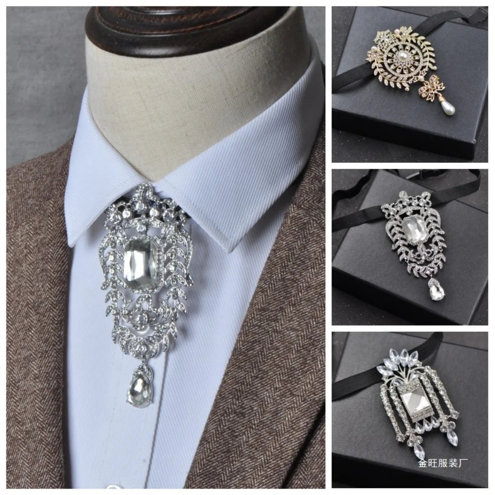 Groom's Formal Attire Wedding Diamond Tie Wedding Men's Women's White Shirts Guest Groomsmen Collar Flowers Stage Performance