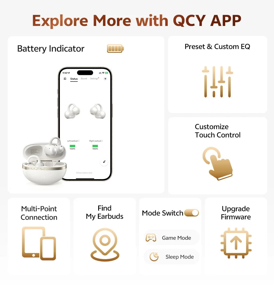 QCY CT06 Clip On Earbuds Crossky C50 Open Ear Wireless Bluetooth 6.0 Headphones with 4 Mic 35H Earbuds Comfortable for Running