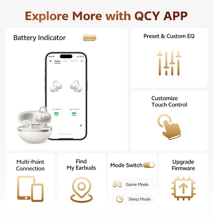 QCY CT06 Clip On Earbuds Crossky C50 Open Ear Wireless Bluetooth 6.0 Headphones with 4 Mic 35H Earbuds Comfortable for Running