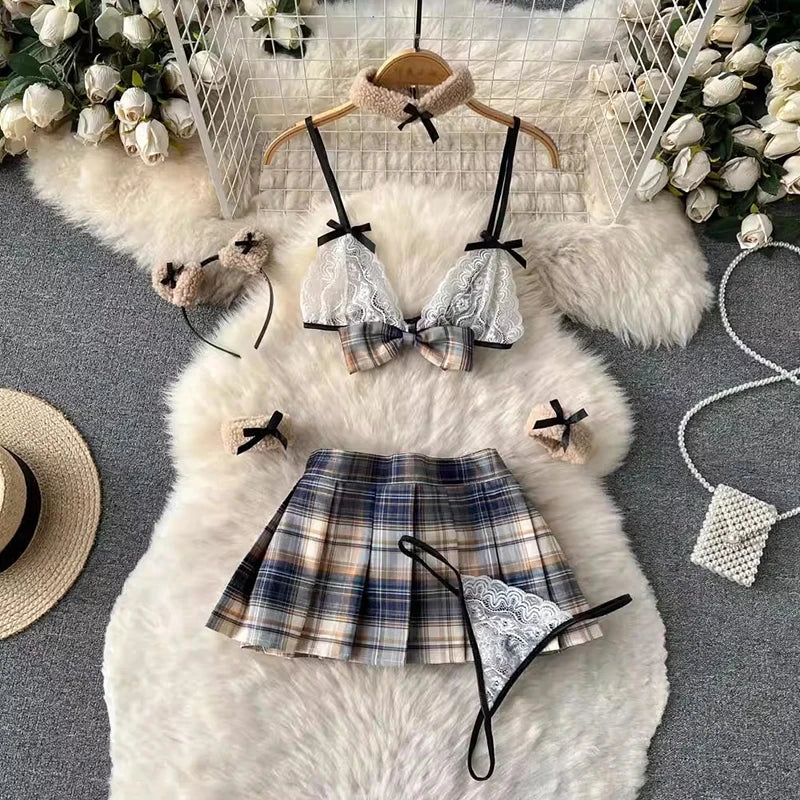 Women Lace Patchwork Velour Strappy Catsuits Fashion One Piece Combination Rompers Erotic Fashion Sexy Bunny Bodysuits Cosplay
