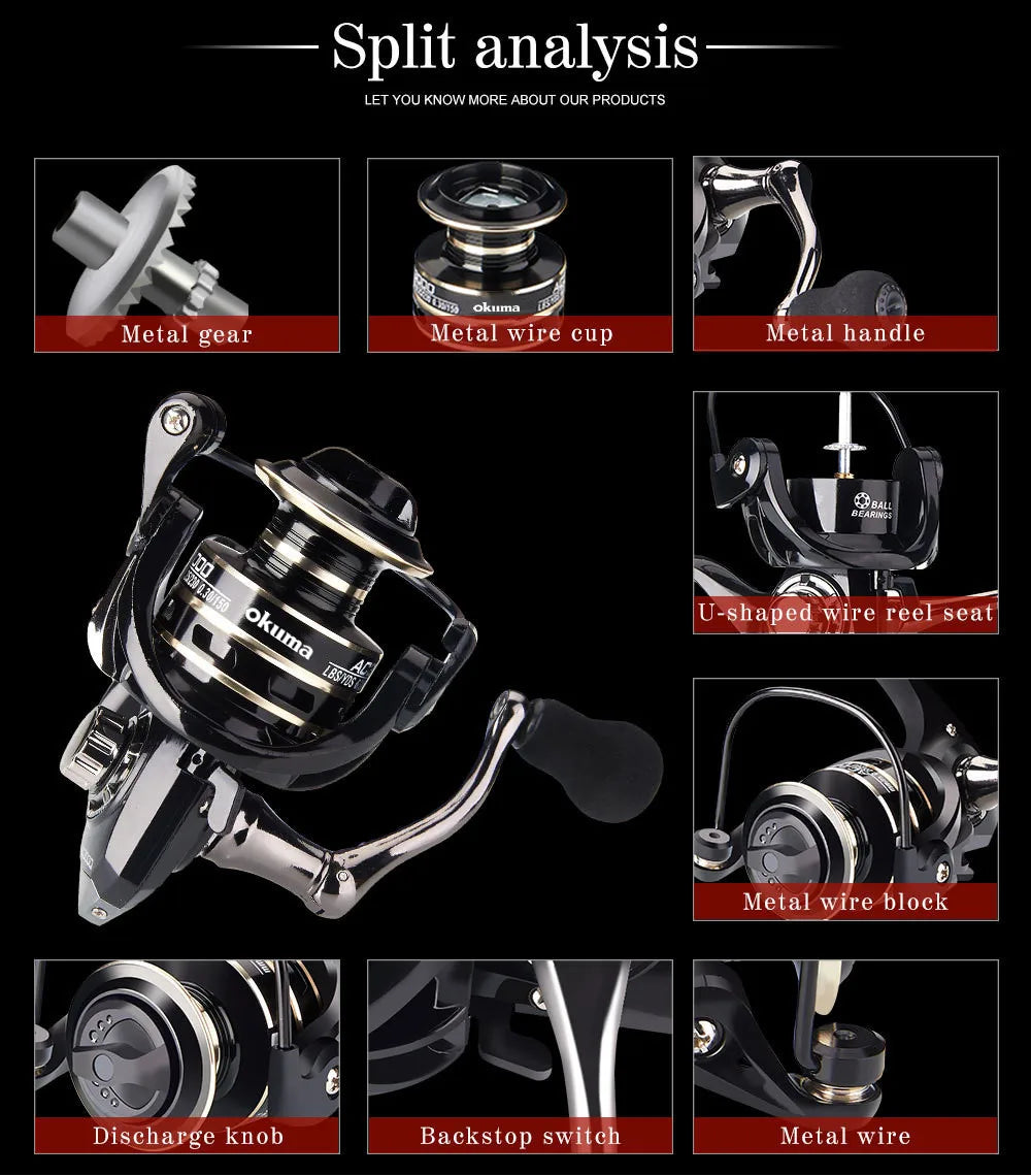 Newest OKUMA AC2000-7000 Fishing Reel Metal Ball Grip Spinning Reel 5.2:1 Metal Reel Cup 12KG Max Drag