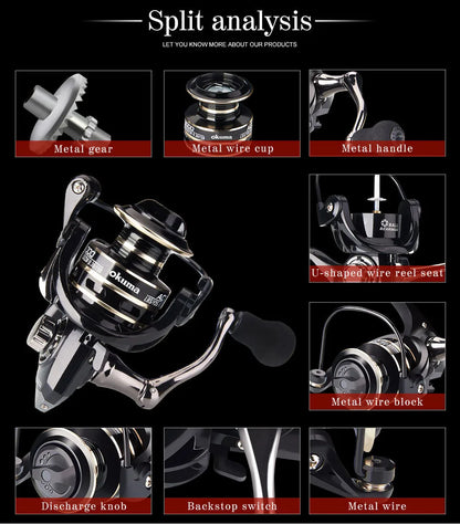 Newest OKUMA AC2000-7000 Fishing Reel Metal Ball Grip Spinning Reel 5.2:1 Metal Reel Cup 12KG Max Drag