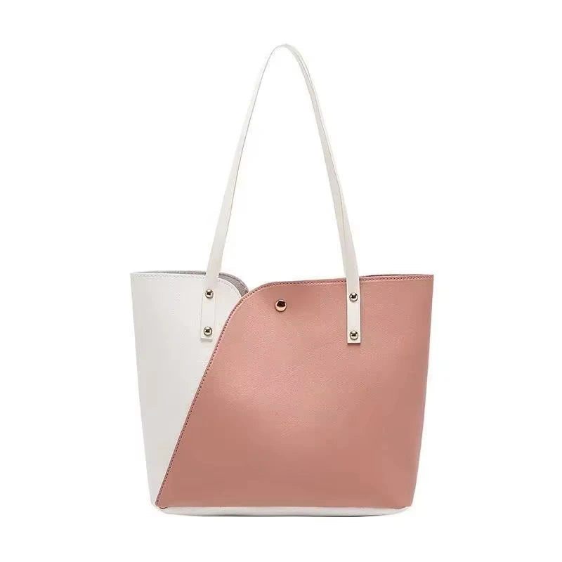 Large Capacity Patchwork Bag Hot Stamped Contrast Color Shoulder Bags Women Pu Leather Ladies Purses and Shopping Bag Casual