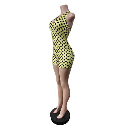 Polka Dot Retro Playsuit for Women Rompers Y2K Club Party Halter V-neck Backless Skinny One Pieces Jumpsuit Combishort Femme