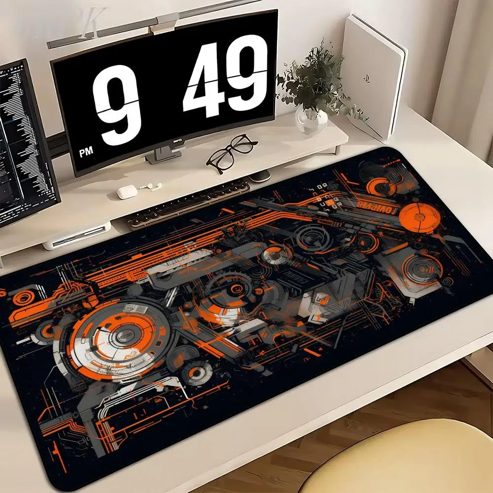 Large Gaming Mouse Pad Desk Mat Keyboard Pad Orange Circuit Gear Cyberpunk Mechanical Tech NonSlip XXL Mousepad Tech Enthusiasts