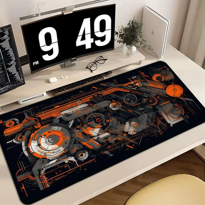 Large Gaming Mouse Pad Desk Mat Keyboard Pad Orange Circuit Gear Cyberpunk Mechanical Tech NonSlip XXL Mousepad Tech Enthusiasts