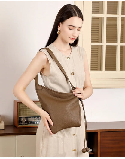 Women's Genuine Grade Cow Leather Handbags Luxury Designer Ladeis Shoulder Crossbody Bucket Bags for Woman Cowhide Underarm Bag