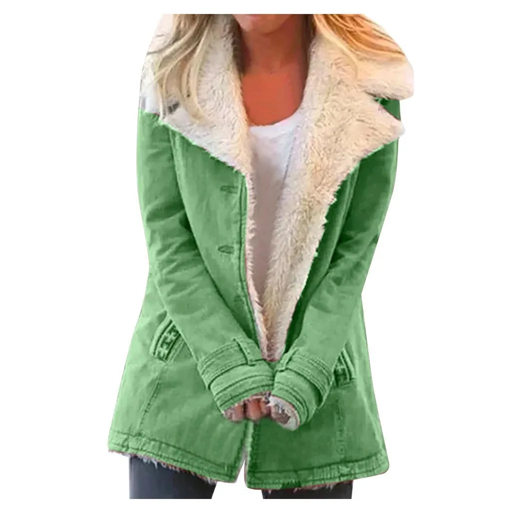 2022 Autumn Winter Women Warm Faux Fur Fleece Coat Jacket Lamb Wool Thickened Locomotive Lapel Female Chic Outwear Top Clothing