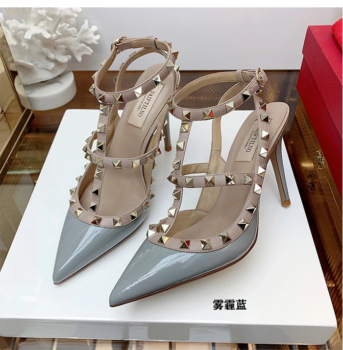 Women's Gladiator sandals Summer 2026 Luxury With Ankle Strap Pointed Toe Fashion Rivet High Heels Party Ladies Shoes Women 10cm
