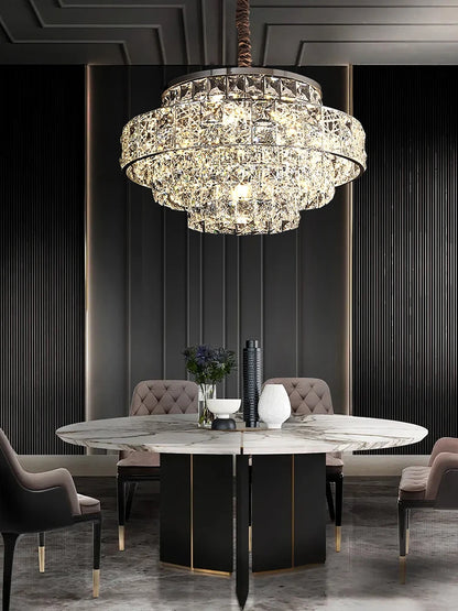 Luxury Glittering Crystal Long Pendant Lights Modern Lustres LED Oval Hanging Lamps for Ceiling Home Decor for Dining Room