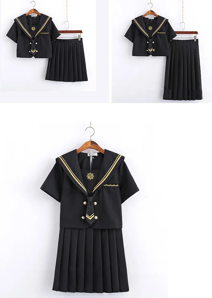 Spring Autumn Long Sleeve Japanese JK Sets School Uniforms Girls Musketeers High School Women Novelty Pleated Skirt Sailor Suits