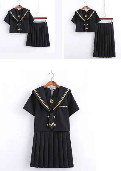Spring Autumn Long Sleeve Japanese JK Sets School Uniforms Girls Musketeers High School Women Novelty Pleated Skirt Sailor Suits