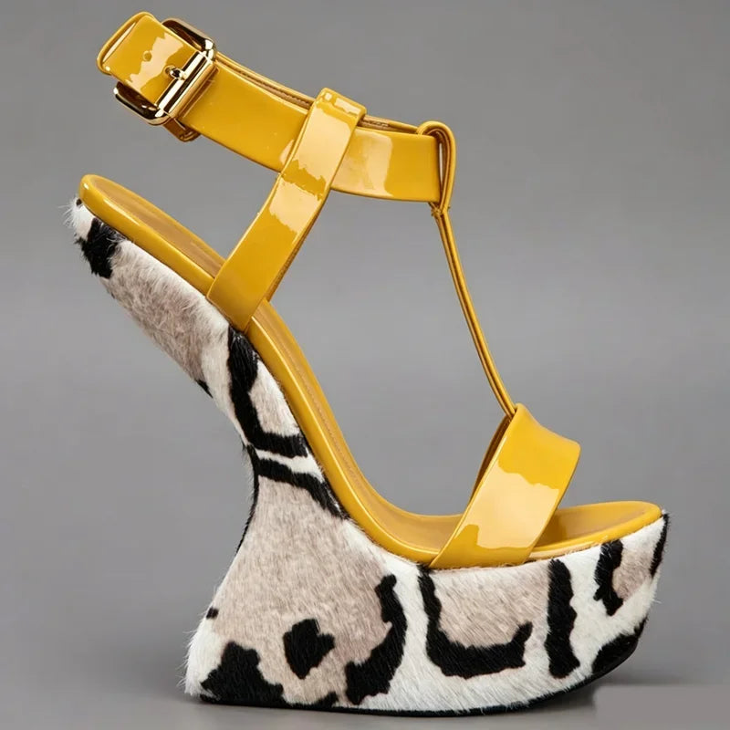 Strange Style Mixed Colors Fretwork Heel Sandals Pointed Toe Leather Size35-48Customized New Arrivals Fashion Women Modern Shoes