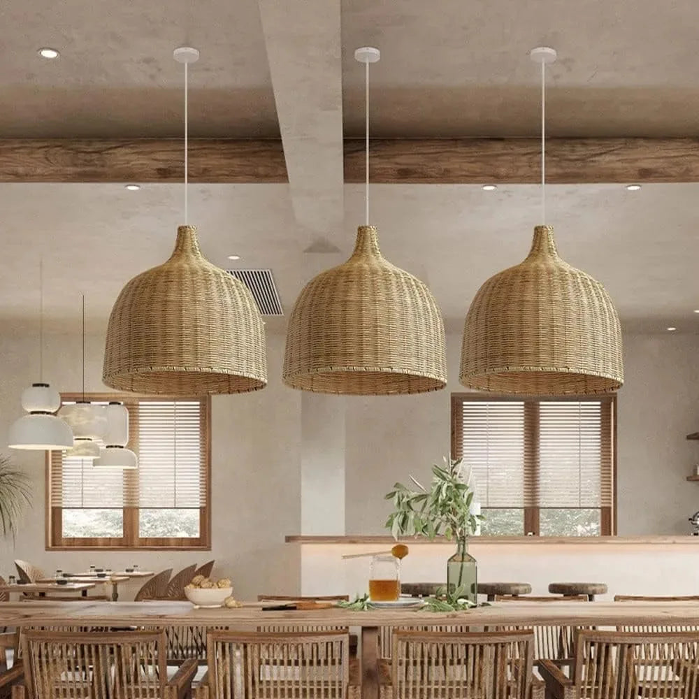 JOYINLED 26/30/35/45cm Natural Bamboo Handmade Pendant Lights Boho Rustic Ceiling Pendant Lamp Farmhouse Southeast Asian E26 E27