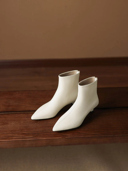 Plus Size 34-42 Genuine Leather Pointed Toe Med Heels Zipper Modern Boots Winter Autumn Shoes Concise Elegant Dress Ankle Boots