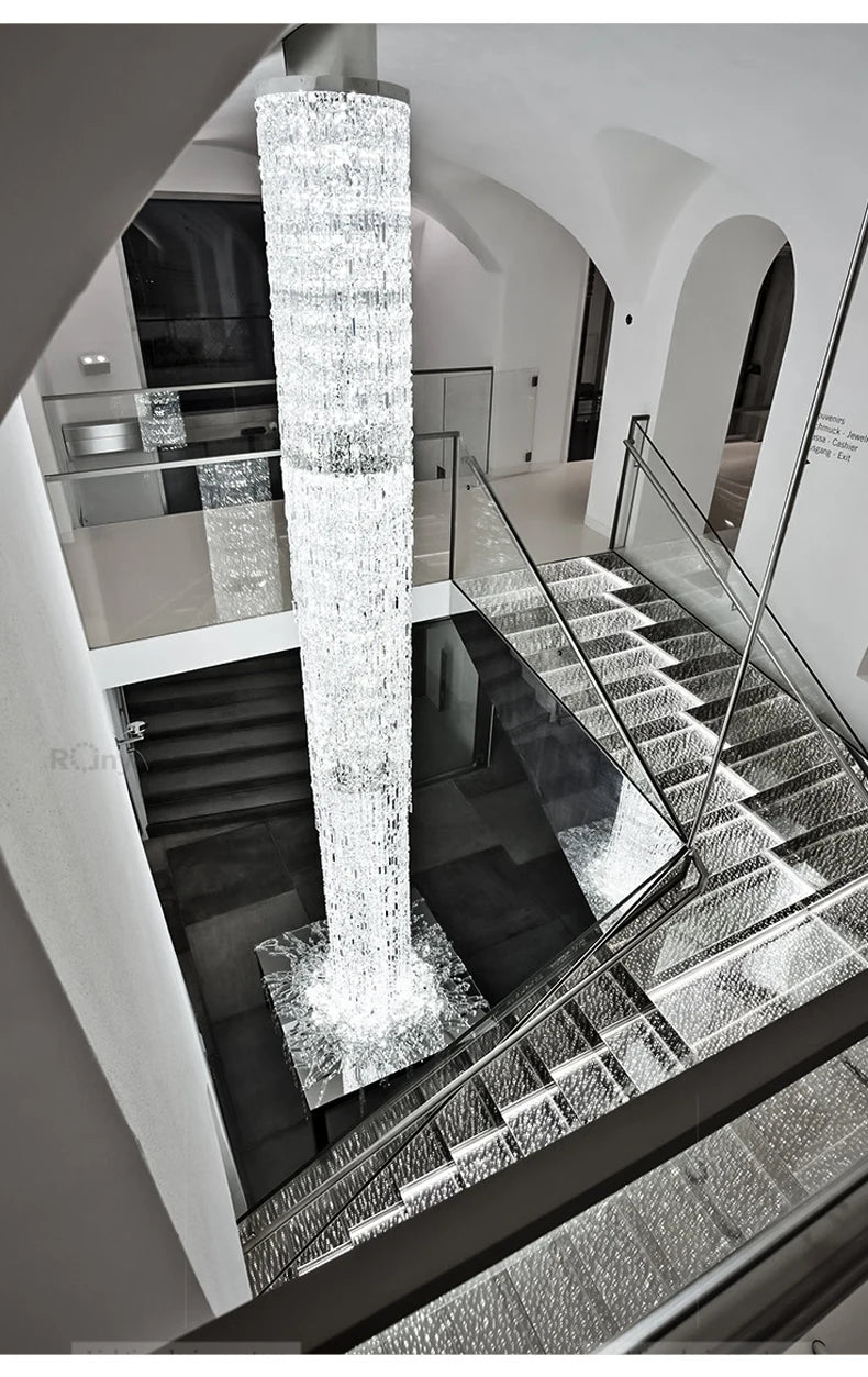 Crystal Spiral Stairs Chandelier Luxury Villa Staircase Chandelier Duplex Loft Hanging Lamp Customized Long Led Pendant Light