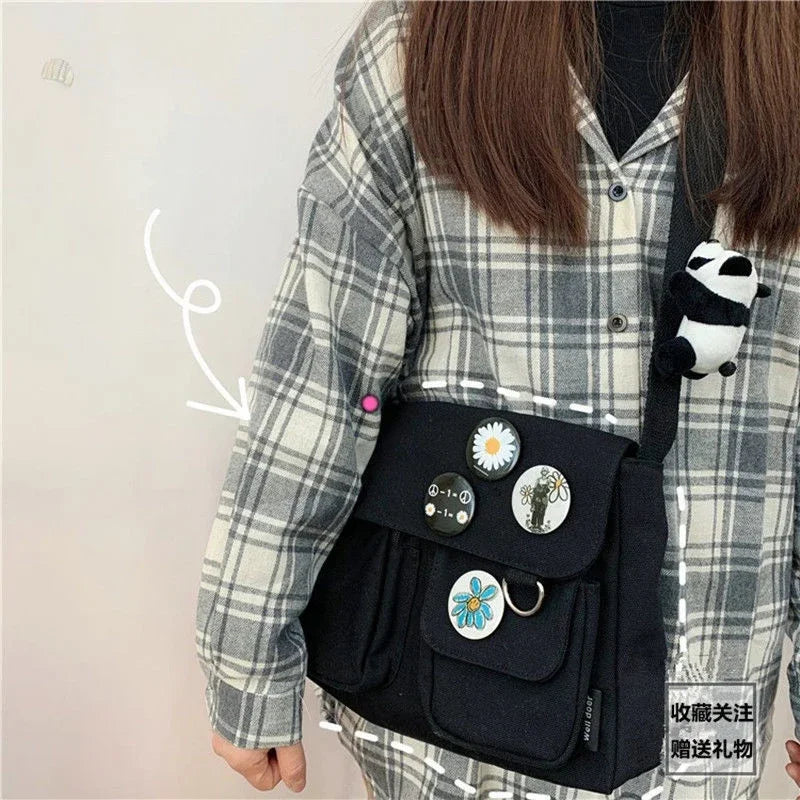 Fashion Women Canvas Shoulder Bags For Youth Casual Ladies Large Capacity Crossbody Bags Solid Handbags Messenger Bags for Women