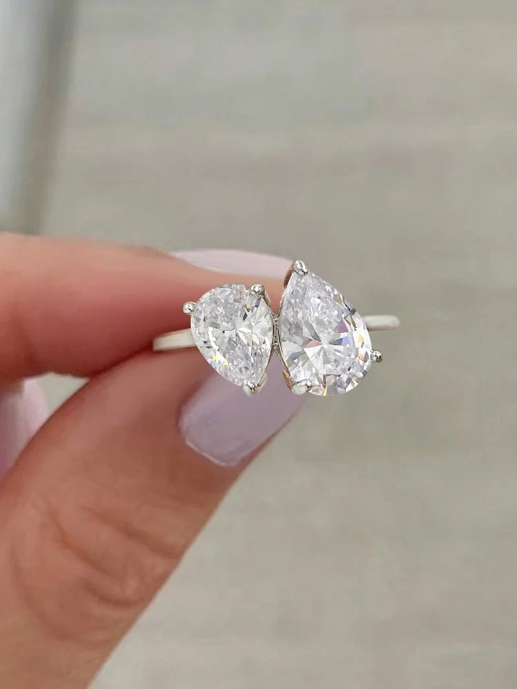 925 Sterling Silver Simplicity Classic Zircon Water Drop Ring For Women Engagement Wedding Luxury High Quality Fine Jewelry
