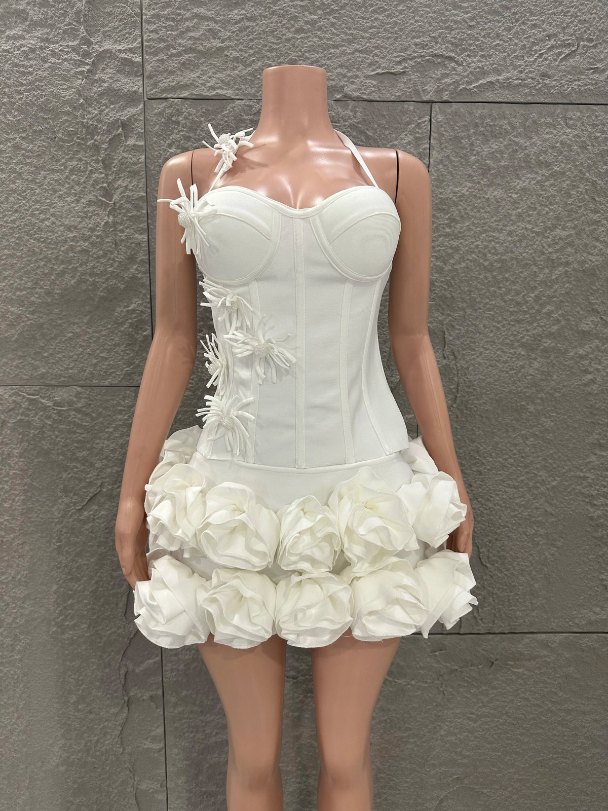 White Red Rose Color Women Sexy Strapless Full Florla Bodycon Mini Bandage Dress 2 Pieces Set Celebrate Nightclub Party Birthday