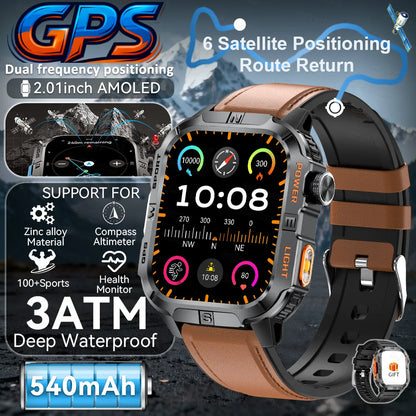 New Outdoor Military Men Smartwatch Equipped With GPS Sports LED Lighting, Compass, Wireless Communication IP68 Waterproof Watch