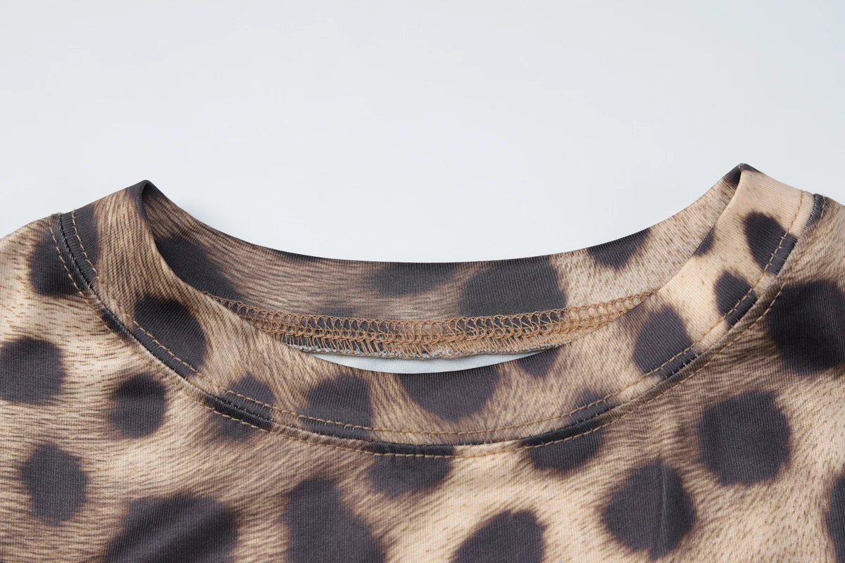 Dulzura Summer Fashion Sexy O-Neck Sleeveless Shirring Leopard Print T-Shirt Women'S Casual Versatile Y2K Top Party Club Clothes