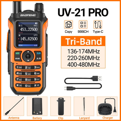 Baofeng UV-21 Pro V2 Wireless Copy Frequency Tri Band Powerful Waterproof Long Range UV-5R Long Range Type-C Two Way Ham Radio