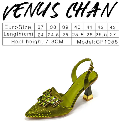 Venus Chan 2026 INS Italy Elegant Rhinestone Pointed Toe High Heels & Matching Bag Set - Perfect for Women's Parties & Weddings