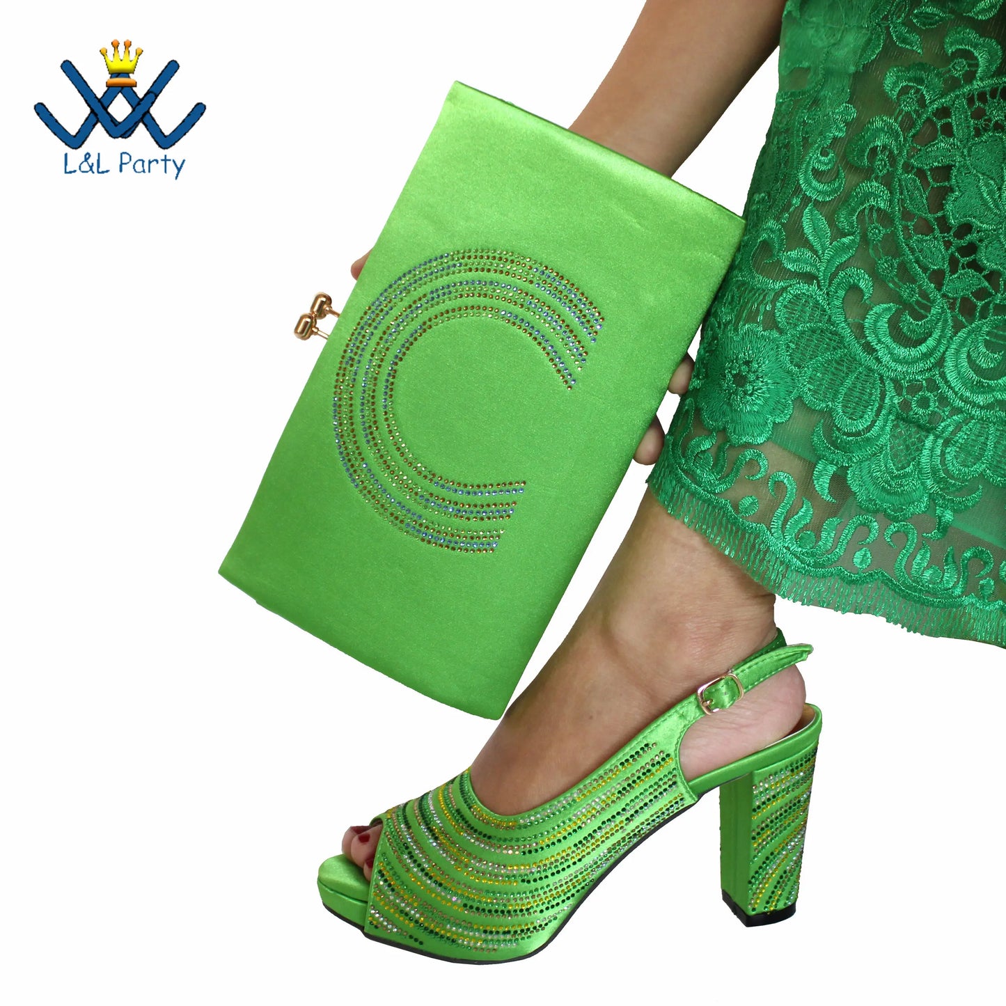 2023 Classics Peep Toe Lemon Green Color Hot Sale Sandals High Quality Women Shoes and Bag Set with Platform for Brithday Party