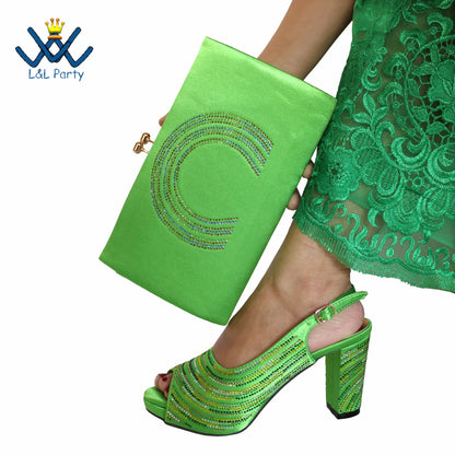 2023 Classics Peep Toe Lemon Green Color Hot Sale Sandals High Quality Women Shoes and Bag Set with Platform for Brithday Party