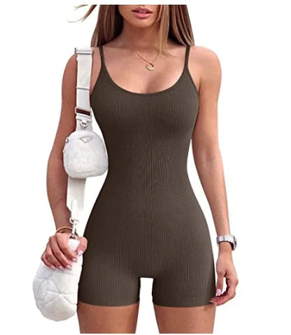 Women Summer New Sexy Suspender Tight Jumpsuits Solid Color Sleeveless Seamless Bodycon High Waisted Female Sporty Wear Clothing