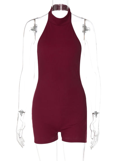 Hugcitar Women'S Fashion Ribbed Sleeveless Solid Backless Button Sexy Bodycon Playsuit Summer Romper Streetwear Holiday Club